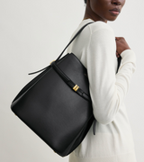 Belted leather bucket bag black