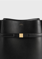 Belted leather bucket bag black