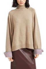 Cashmere turtleneck sweater with shiny shirt details