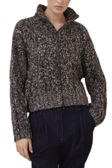 Dazzling chiné cable knit cardigan in soft wool, cashmere and mohair with zipper