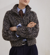 Dazzling chiné cable knit cardigan in soft wool, cashmere and mohair with zipper