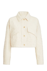 Fuzzy dyed denim outerwear jacket with monili