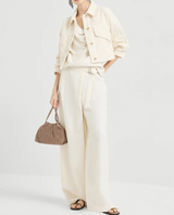 Fuzzy dyed denim outerwear jacket with monili