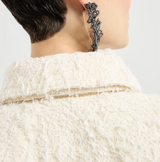 Fuzzy dyed denim outerwear jacket with monili