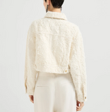 Fuzzy dyed denim outerwear jacket with monili