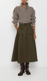 Gabardine Trench Midi Skirt