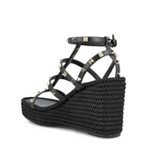 Rockstud Ankle Strap Wedge Sandal In Calfskin Leather 95 Mm