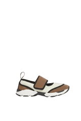 White and light brown lycra Mary Jane Running Sneaker