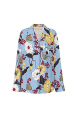 Blue envers satin pyjama shirt with Melodia print