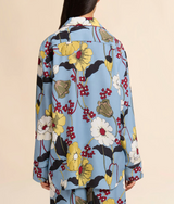 Blue envers satin pyjama shirt with Melodia print