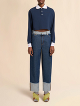 Blue denim inside-out jeans