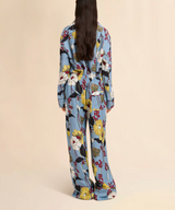 Blue envers satin trousers with Melodia print