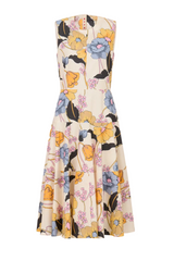 Cream poplin midi dress with Melodia print