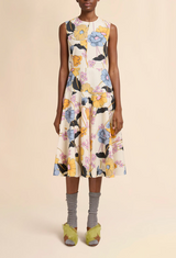 Cream poplin midi dress with Melodia print