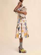 Cream poplin midi dress with Melodia print