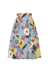 Blue poplin elasticated midi skirt with Melodia print