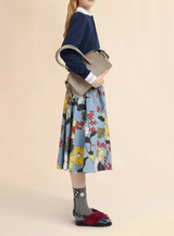 Blue poplin elasticated midi skirt with Melodia print