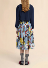 Blue poplin elasticated midi skirt with Melodia print