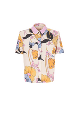 Cream poplin cropped shirt with Melodia print