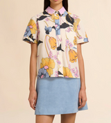Cream poplin cropped shirt with Melodia print