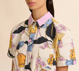 Cream poplin cropped shirt with Melodia print