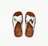 SILVER CROSS STRAP LEATHER SANDALS