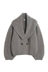 Shawl-lapel cardigan mid grey