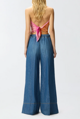 Wide-leg jeans in linen-blend denim