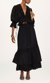 RUFFLED LONG SKIRT IN CRÊPE DE CHINE