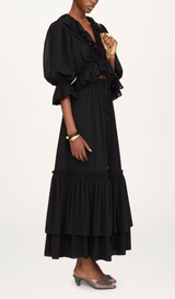 RUFFLED LONG SKIRT IN CRÊPE DE CHINE