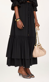 RUFFLED LONG SKIRT IN CRÊPE DE CHINE