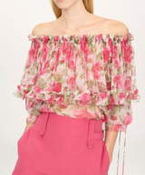 OFF-THE-SHOULDER PUFF-SLEEVE TOP IN SILK MOUSSELINE