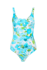 AQUA FLOWER-PRINT ONE-PIECE SWIMSUIT