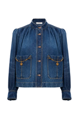 HIGH-NECK GATHERED JACKET IN DENIM