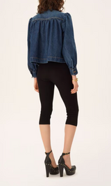 HIGH-NECK GATHERED JACKET IN DENIM
