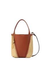SMALL CHLOÉ SPIN TOTE BAG IN RAFFIA-EFFECT & LEATHER