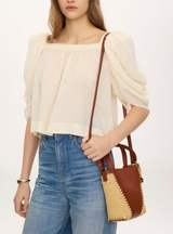 SMALL CHLOÉ SPIN TOTE BAG IN RAFFIA-EFFECT & LEATHER