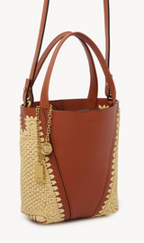 SMALL CHLOÉ SPIN TOTE BAG IN RAFFIA-EFFECT & LEATHER