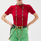Embroidered Wool Ribbed Knit T-Shirt