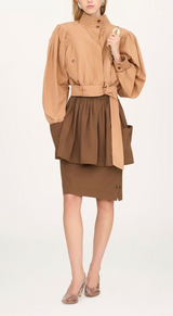 GATHERED CROPPED JACKET IN COTTON POPLIN