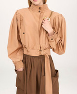 GATHERED CROPPED JACKET IN COTTON POPLIN