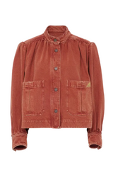 HIGH-NECK GATHERED JACKET IN DENIM