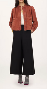 HIGH-NECK GATHERED JACKET IN DENIM