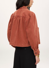 HIGH-NECK GATHERED JACKET IN DENIM