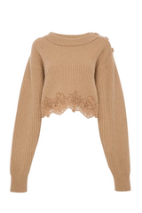 CROPPED MOCK-NECK SWEATER IN A WOOL AND CASHMERE KNIT & LACE