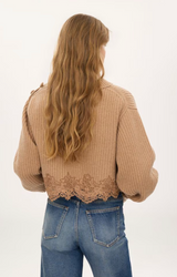 CROPPED MOCK-NECK SWEATER IN A WOOL AND CASHMERE KNIT & LACE