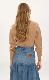 CROPPED FITTED LOGO SWEATER IN A WOOL & CASHMERE KNIT