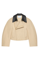 Cropped peacoat with leather collar in cotton and wool