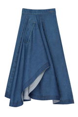 Long asymmetric skirt in medium blue denim