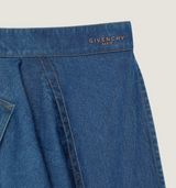 Long asymmetric skirt in medium blue denim